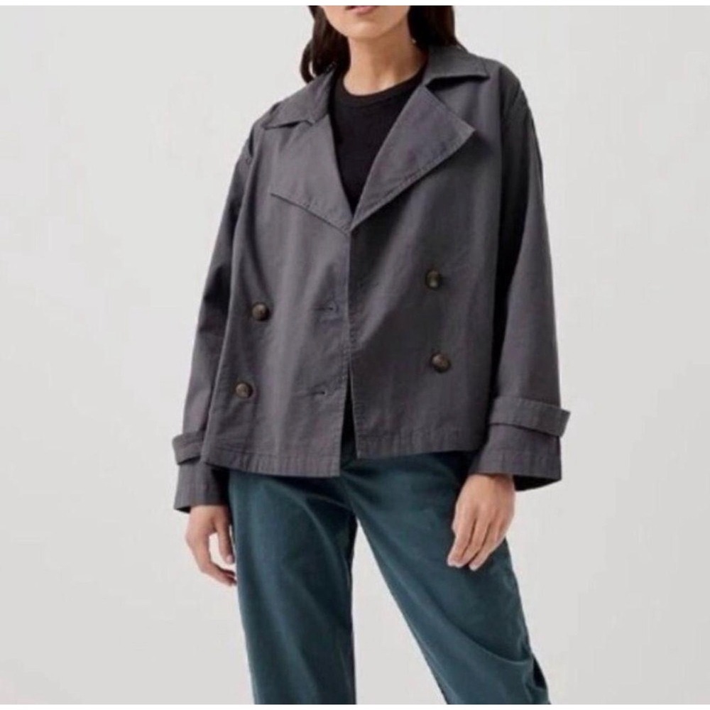 Pact Boulevard Double Breasted Jacket Brushed Twill Gray Organic Cotton Medium